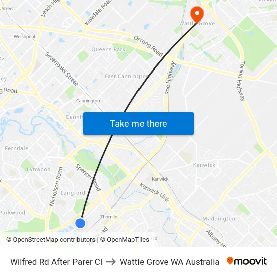 Wilfred Rd After Parer Cl to Wattle Grove WA Australia map