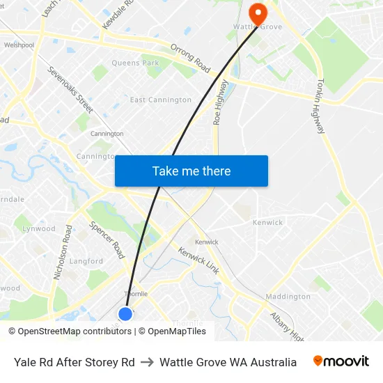 Yale Rd After Storey Rd to Wattle Grove WA Australia map