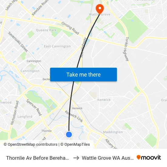 Thornlie Av Before Berehaven Av to Wattle Grove WA Australia map