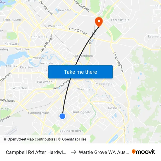 Campbell Rd After Hardwick Bvd to Wattle Grove WA Australia map