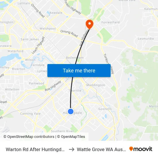 Warton Rd After Huntingdale Rd to Wattle Grove WA Australia map