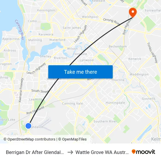 Berrigan Dr After Glendale Cr to Wattle Grove WA Australia map