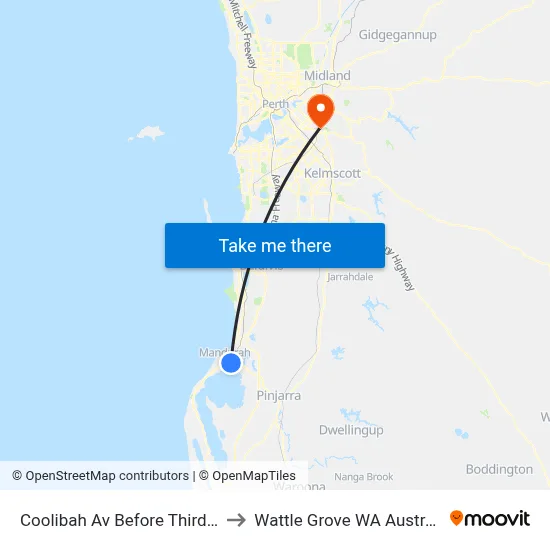 Coolibah Av Before Third Av to Wattle Grove WA Australia map