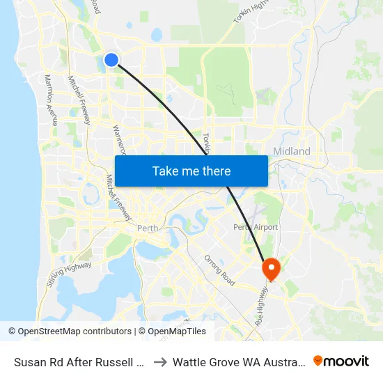 Susan Rd After Russell Rd to Wattle Grove WA Australia map