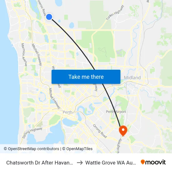 Chatsworth Dr After Havana Vista to Wattle Grove WA Australia map