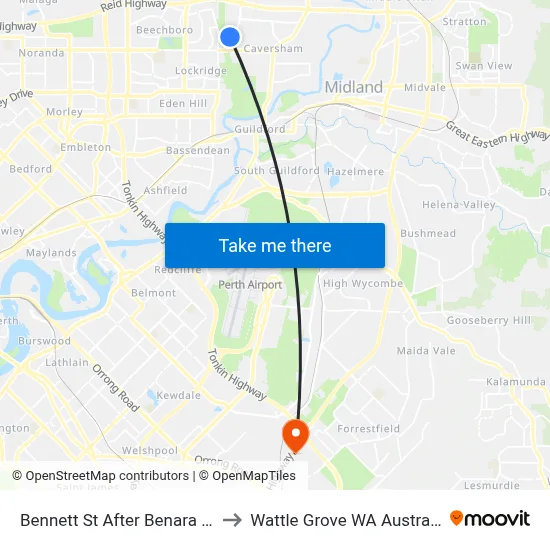 Bennett St After Benara Rd to Wattle Grove WA Australia map