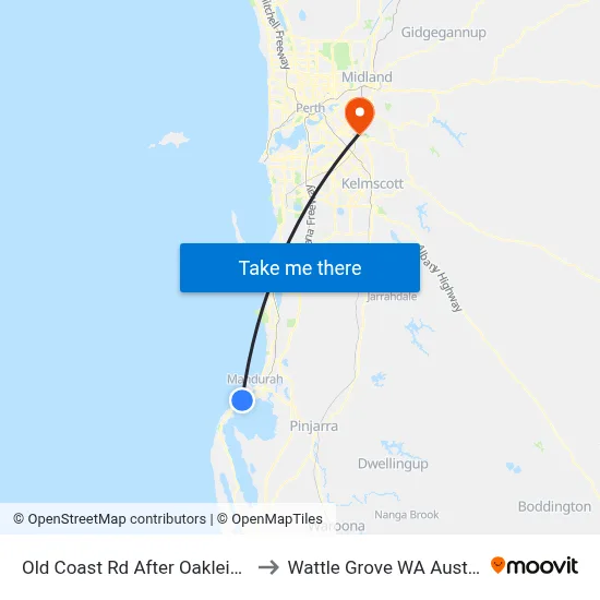 Old Coast Rd After Oakleigh Dr to Wattle Grove WA Australia map