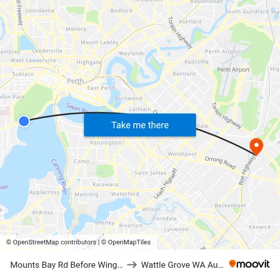 Mounts Bay Rd Before Wingfield Av to Wattle Grove WA Australia map