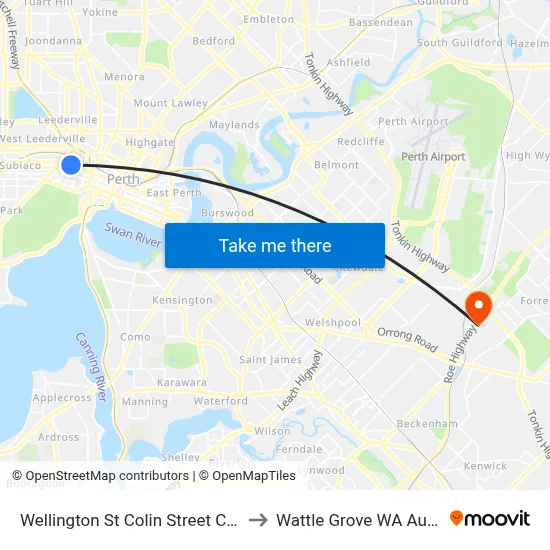 Wellington St Colin Street Cat Id 62 to Wattle Grove WA Australia map