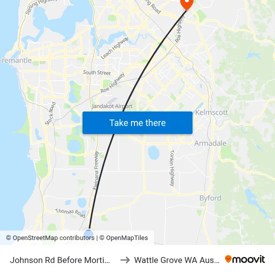Johnson Rd Before Mortimer Rd to Wattle Grove WA Australia map