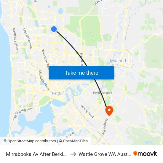 Mirrabooka Av After Berkley Rd to Wattle Grove WA Australia map