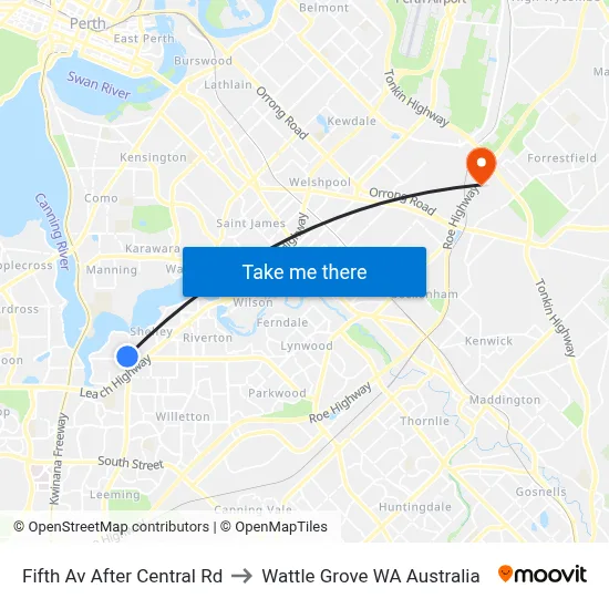 Fifth Av After Central Rd to Wattle Grove WA Australia map