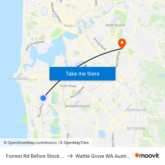Forrest Rd Before Stock Rd to Wattle Grove WA Australia map