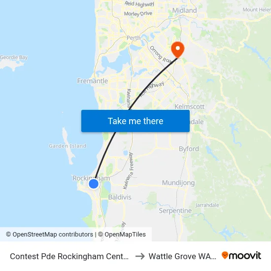 Contest Pde Rockingham Centre Shopping Ctr to Wattle Grove WA Australia map