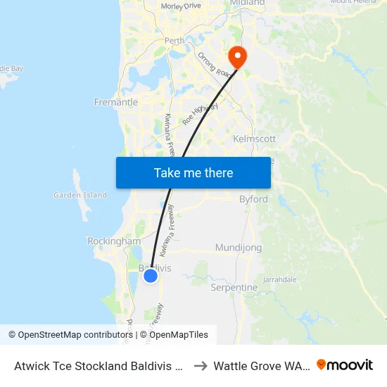 Atwick Tce Stockland Baldivis Shopping Centre to Wattle Grove WA Australia map