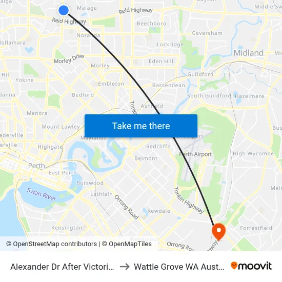 Alexander Dr After Victoria Rd to Wattle Grove WA Australia map