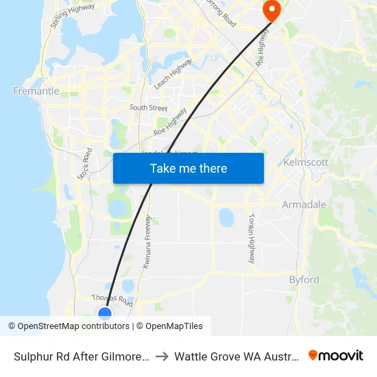 Sulphur Rd After Gilmore Av to Wattle Grove WA Australia map