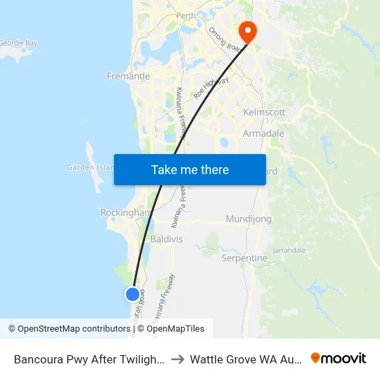 Bancoura Pwy After Twilight Ridge to Wattle Grove WA Australia map