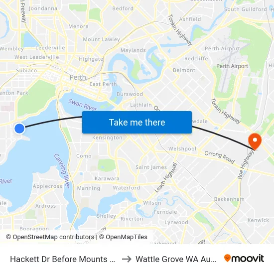 Hackett Dr Before Mounts Bay Rd to Wattle Grove WA Australia map