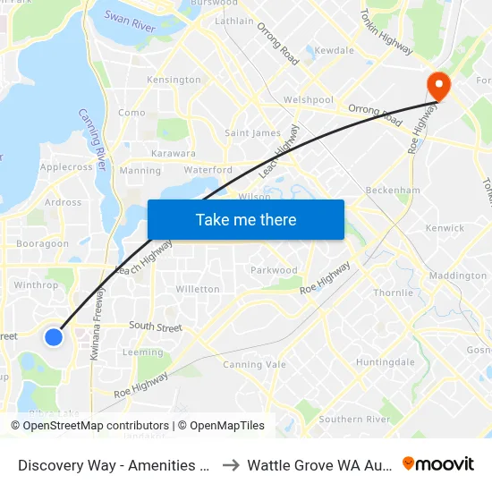 Discovery Way - Amenities Building to Wattle Grove WA Australia map