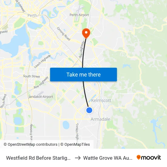 Westfield Rd Before Starlight Pass to Wattle Grove WA Australia map
