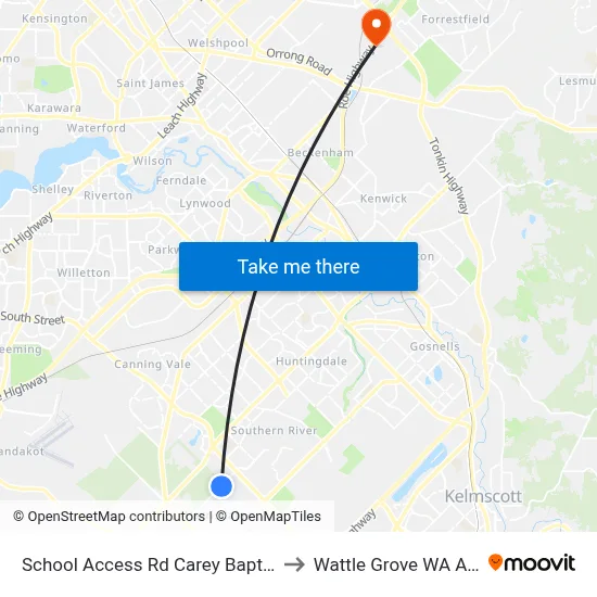 School Access Rd Carey Baptist College to Wattle Grove WA Australia map