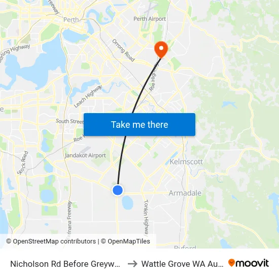 Nicholson Rd Before Greywacke Ent to Wattle Grove WA Australia map