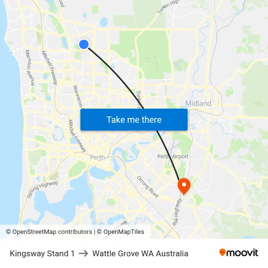 Kingsway   Stand 1 to Wattle Grove WA Australia map