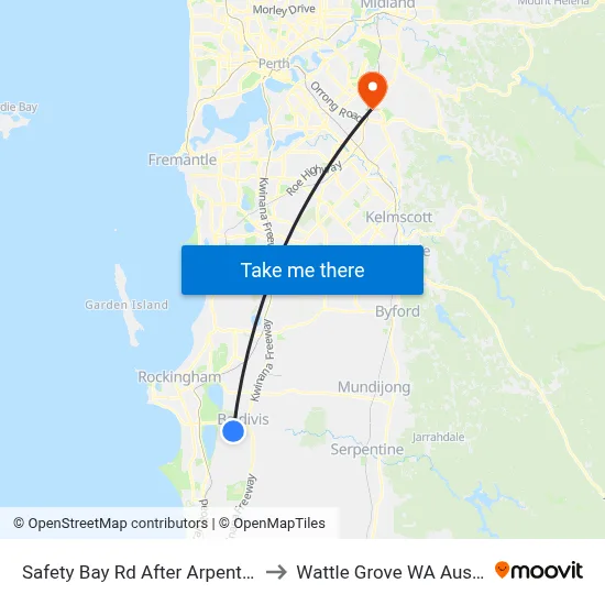 Safety Bay Rd After Arpenteur Dr to Wattle Grove WA Australia map