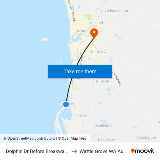 Dolphin Dr Before Breakwater Pde to Wattle Grove WA Australia map