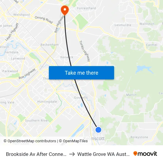 Brookside Av After Connell Av to Wattle Grove WA Australia map