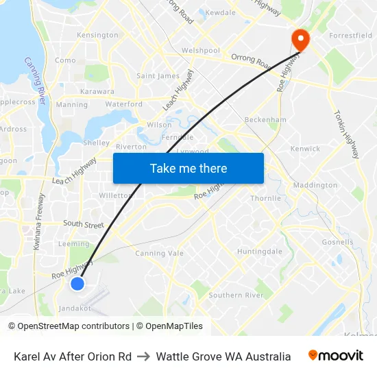 Karel Av After Orion Rd to Wattle Grove WA Australia map