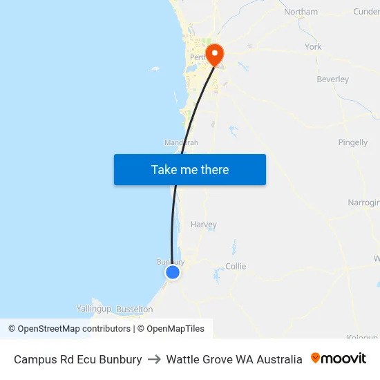 Campus Rd Ecu Bunbury to Wattle Grove WA Australia map
