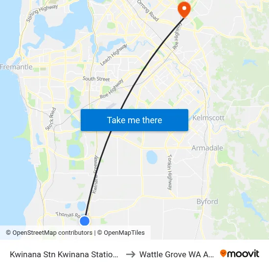 Kwinana Stn Kwinana Station Transwa to Wattle Grove WA Australia map