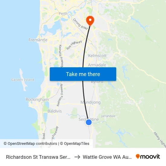 Richardson St Transwa Serpentine to Wattle Grove WA Australia map