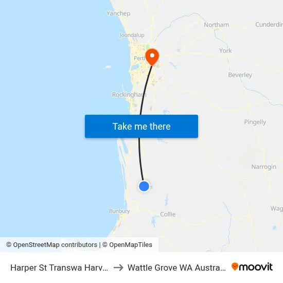 Harper St Transwa Harvey to Wattle Grove WA Australia map