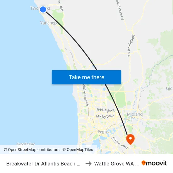 Breakwater Dr Atlantis Beach Baptist College to Wattle Grove WA Australia map