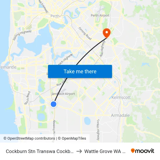 Cockburn Stn Transwa Cockburn Central to Wattle Grove WA Australia map