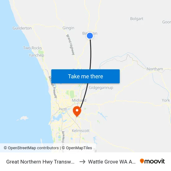 Great Northern Hwy Transwa Bindoon to Wattle Grove WA Australia map