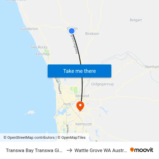 Transwa Bay Transwa Gingin to Wattle Grove WA Australia map