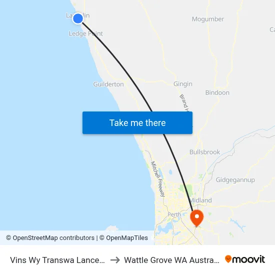 Vins Wy Transwa Lancelin to Wattle Grove WA Australia map