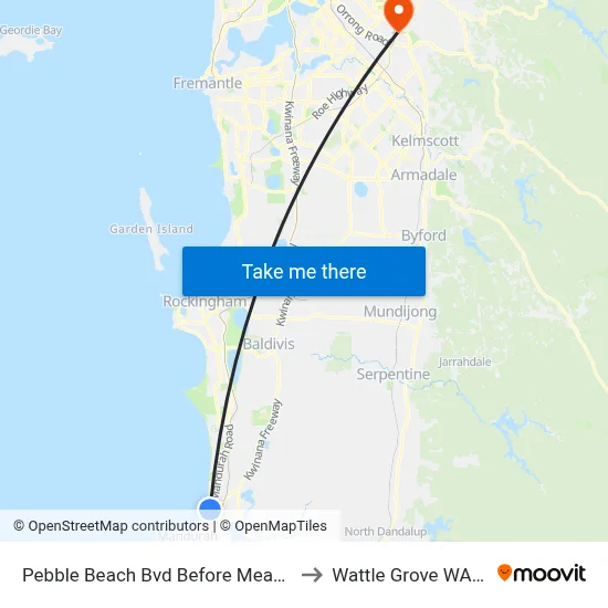 Pebble Beach Bvd Before Meadow Springs Dr to Wattle Grove WA Australia map
