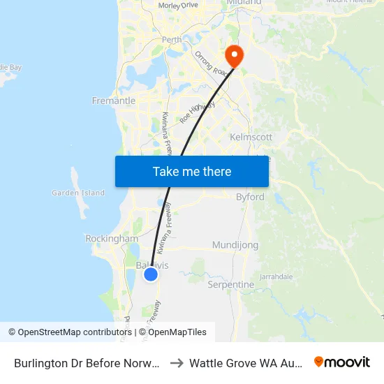 Burlington Dr Before Norwood Av to Wattle Grove WA Australia map