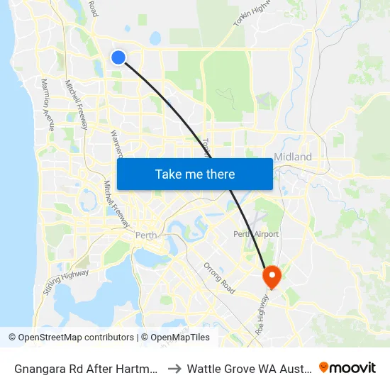 Gnangara Rd After Hartman Dr to Wattle Grove WA Australia map