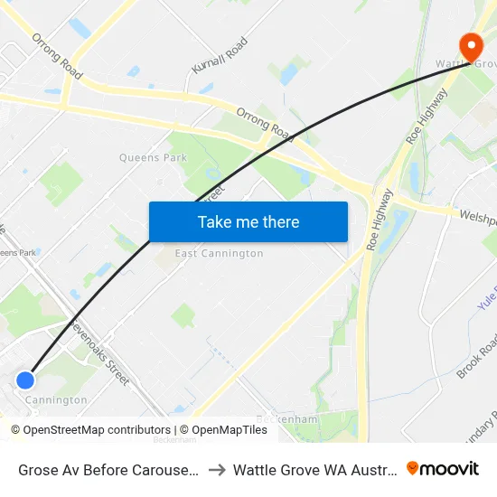 Grose Av Before Carousel Rd to Wattle Grove WA Australia map