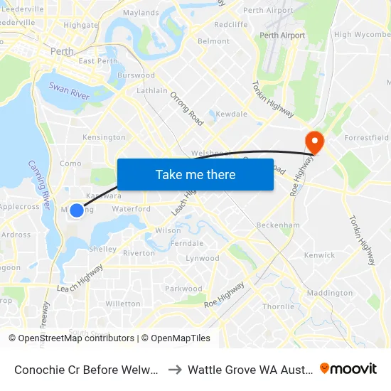 Conochie Cr Before Welwyn Av to Wattle Grove WA Australia map