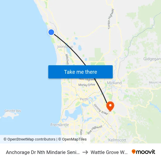 Anchorage Dr Nth Mindarie Senior College Stand 4 to Wattle Grove WA Australia map