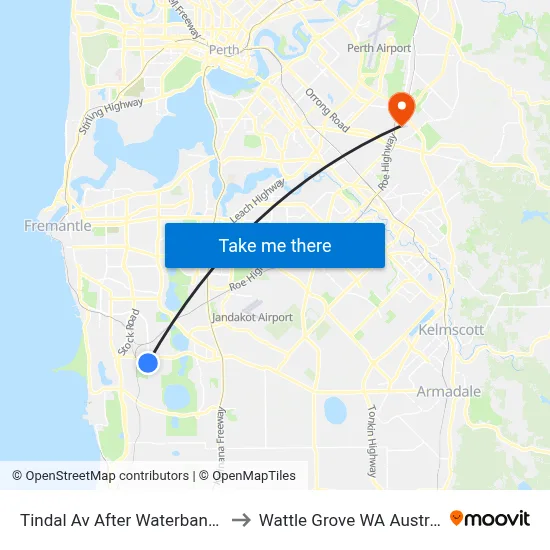 Tindal Av After Waterbank Av to Wattle Grove WA Australia map
