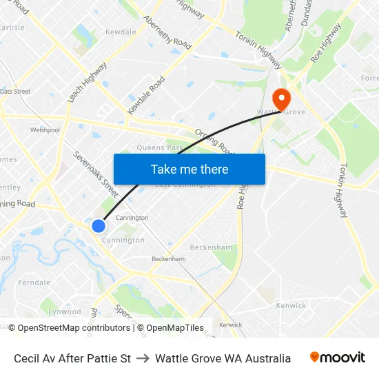 Cecil Av After Pattie St to Wattle Grove WA Australia map