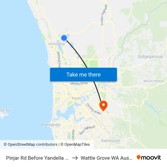 Pinjar Rd Before Yandella Prom to Wattle Grove WA Australia map